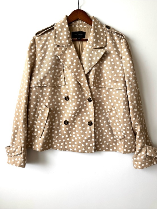 Ann Taylor Dotted Swing Trench Coat Tan Large - Picture 3 of 13